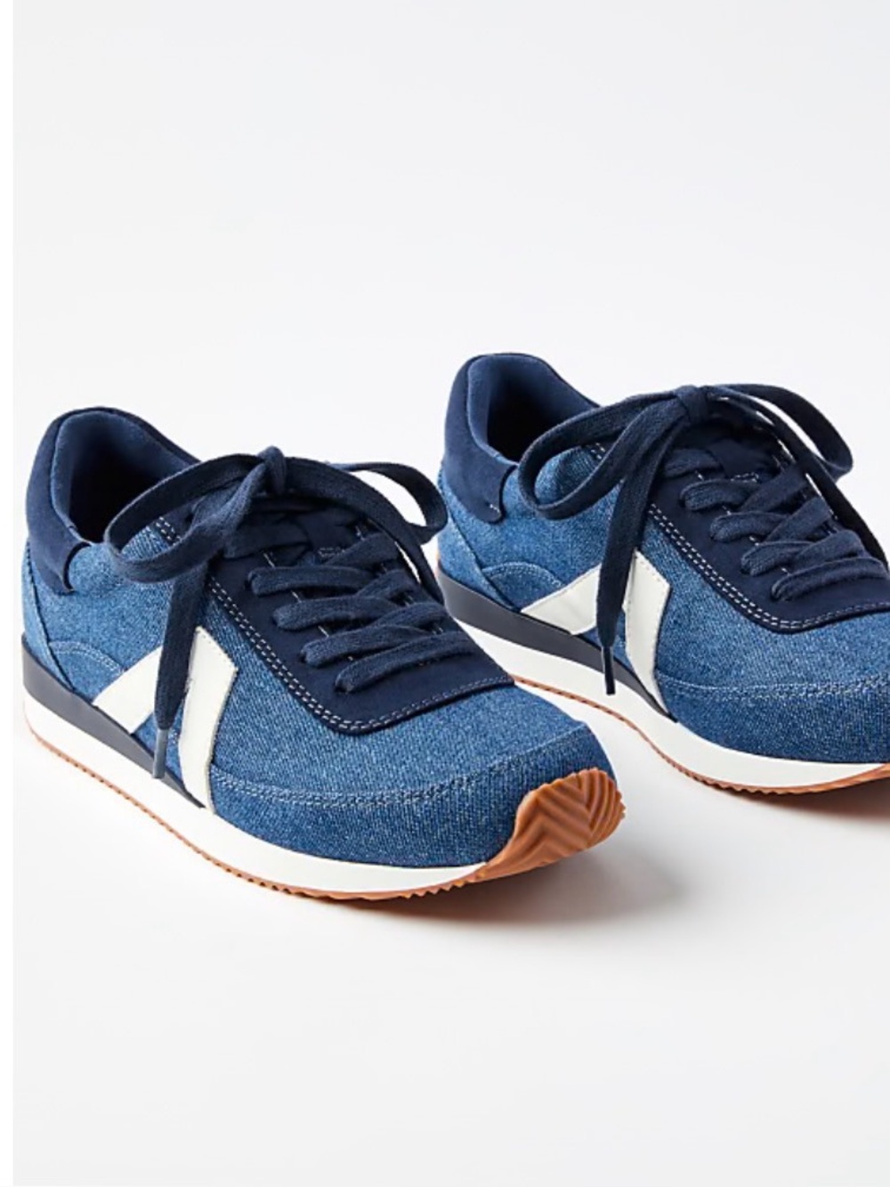 Children's Denim-Style Navy Sneakers with White Accent